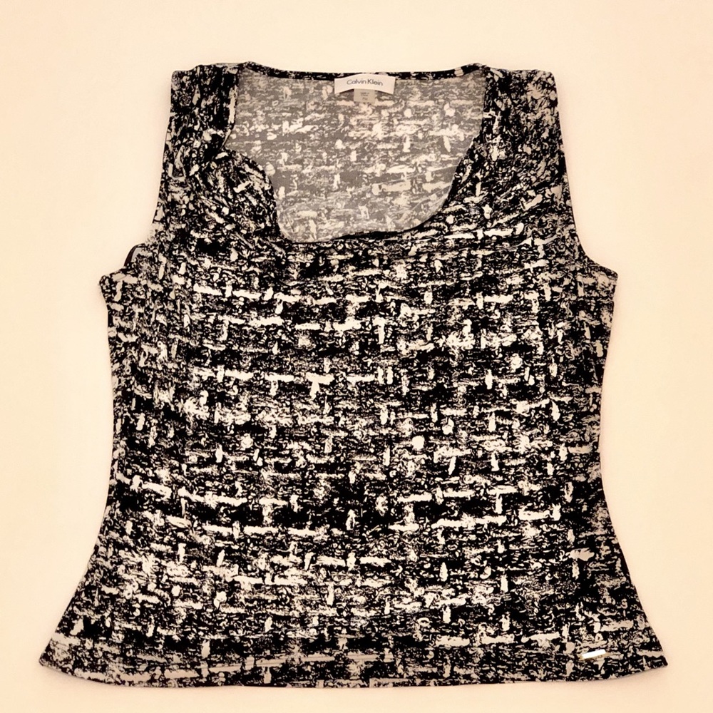 Calvin Klein Black& White Drap Neck Top Size PM